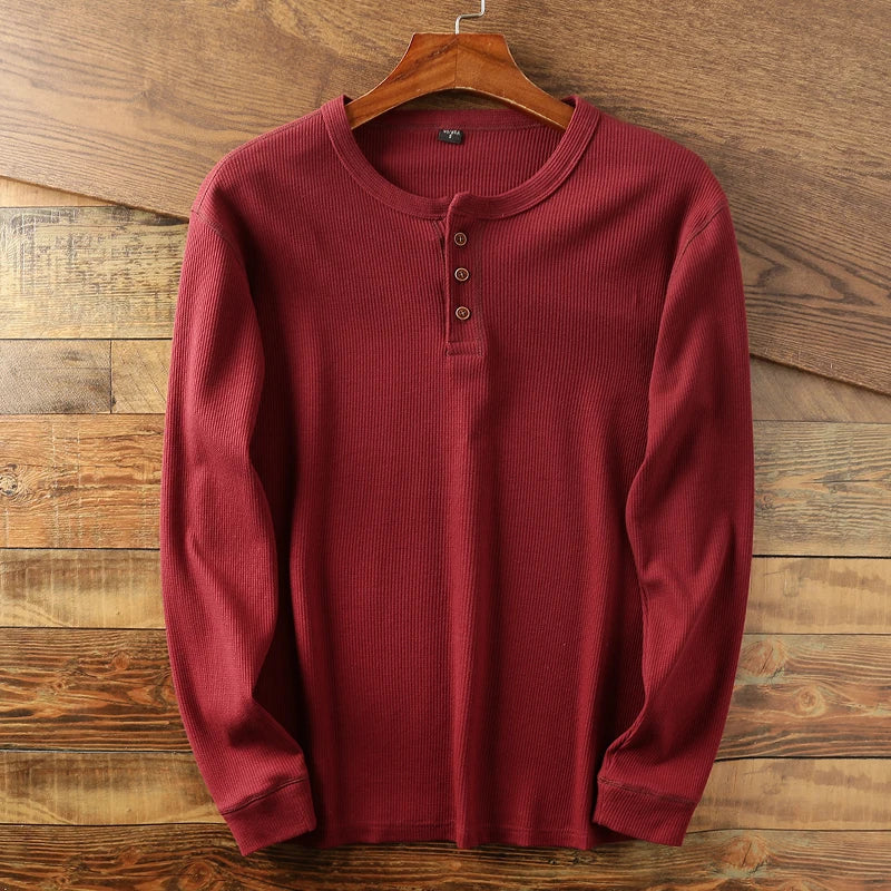 Men's Ribbed Henley Long Sleeve Shirt