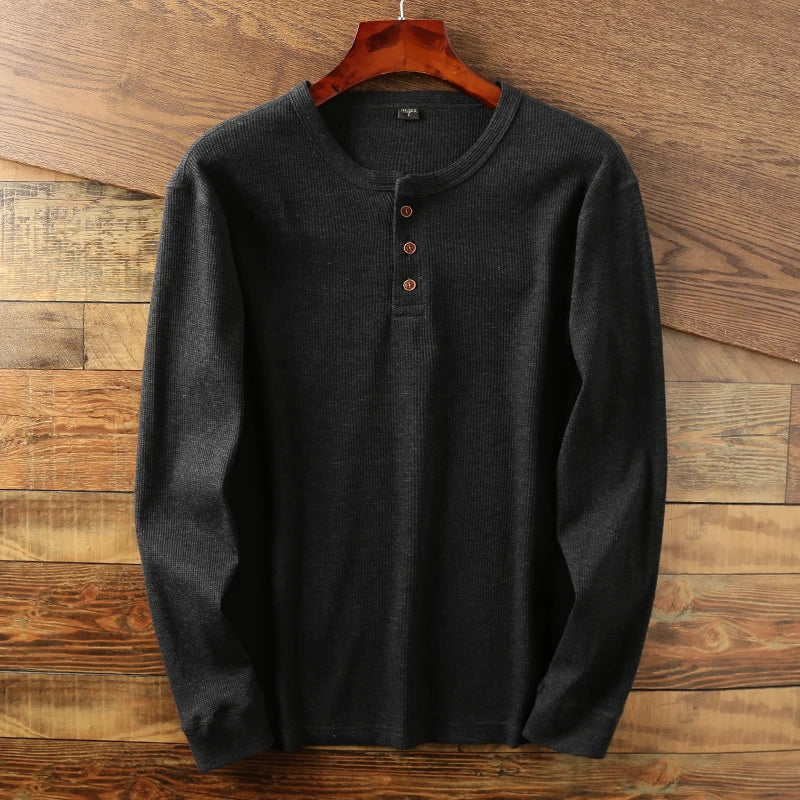 Men's Ribbed Henley Long Sleeve Shirt