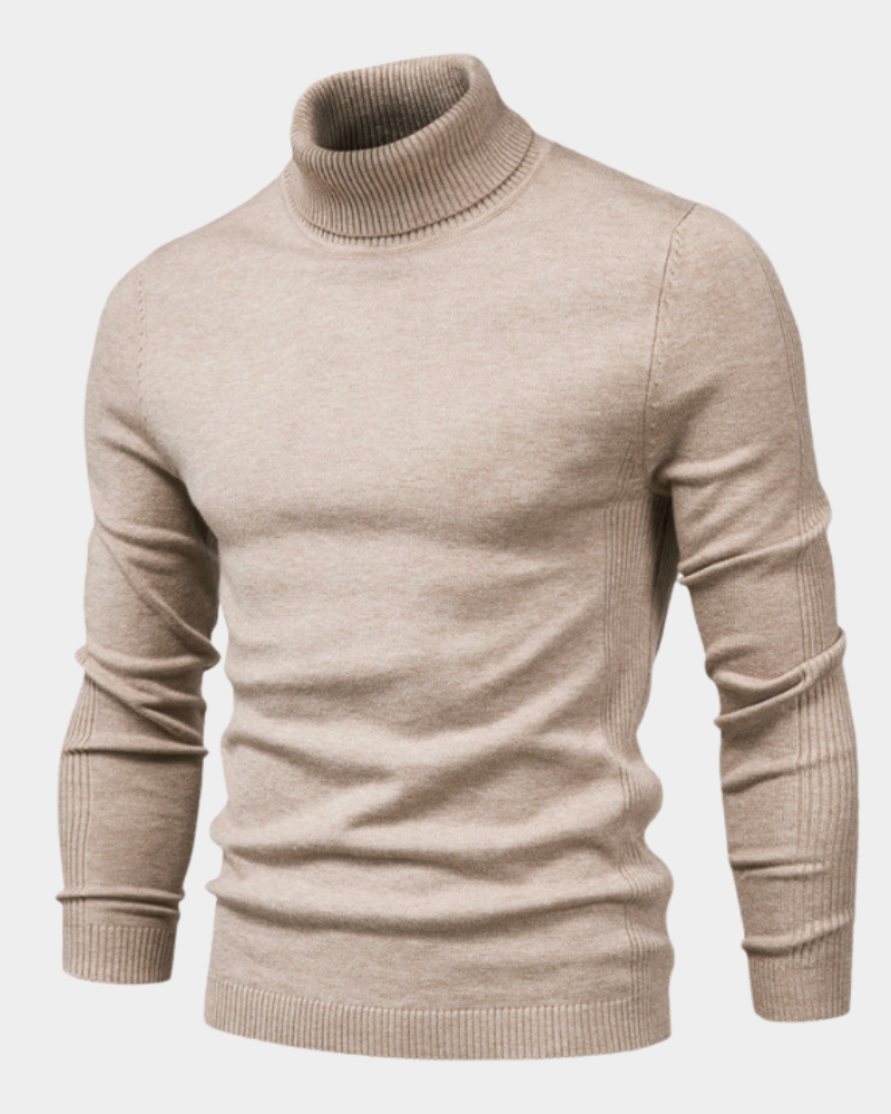 Men's Ribbed Knit Long Sleeve Turtleneck Sweater