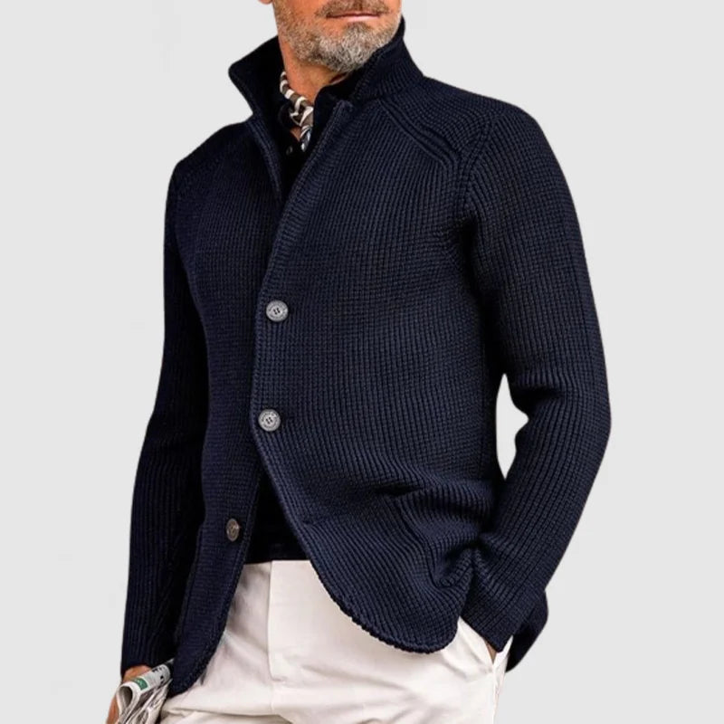 Men's Ribbed Knit Stand Collar Cardigan