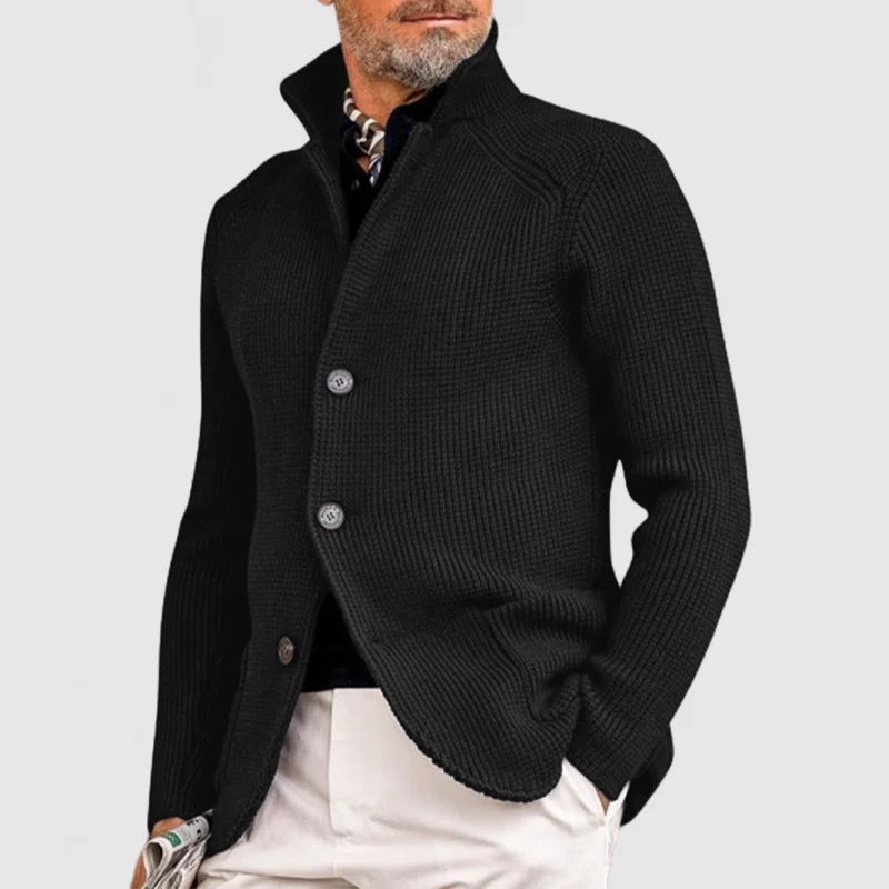 Men's Ribbed Knit Stand Collar Cardigan