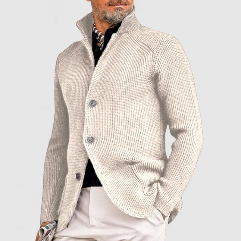 Men's Ribbed Knit Stand Collar Cardigan