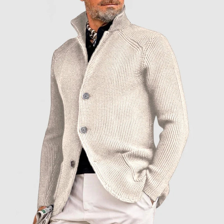 Men's Ribbed Knit Stand Collar Cardigan
