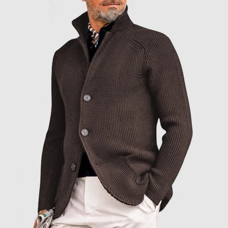 Men's Ribbed Knit Stand Collar Cardigan