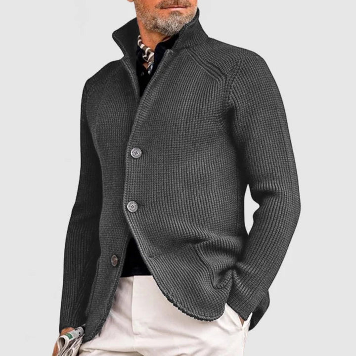 Men's Ribbed Knit Stand Collar Cardigan