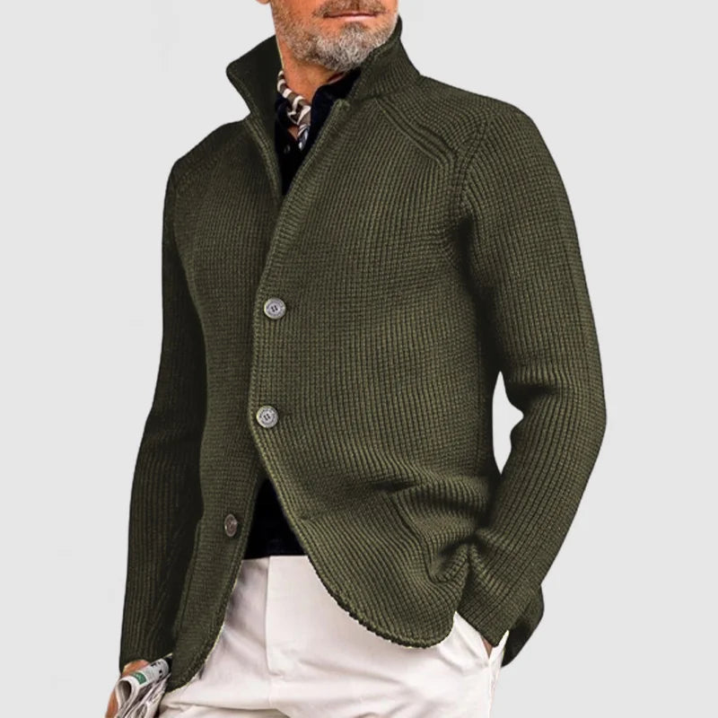 Men's Ribbed Knit Stand Collar Cardigan