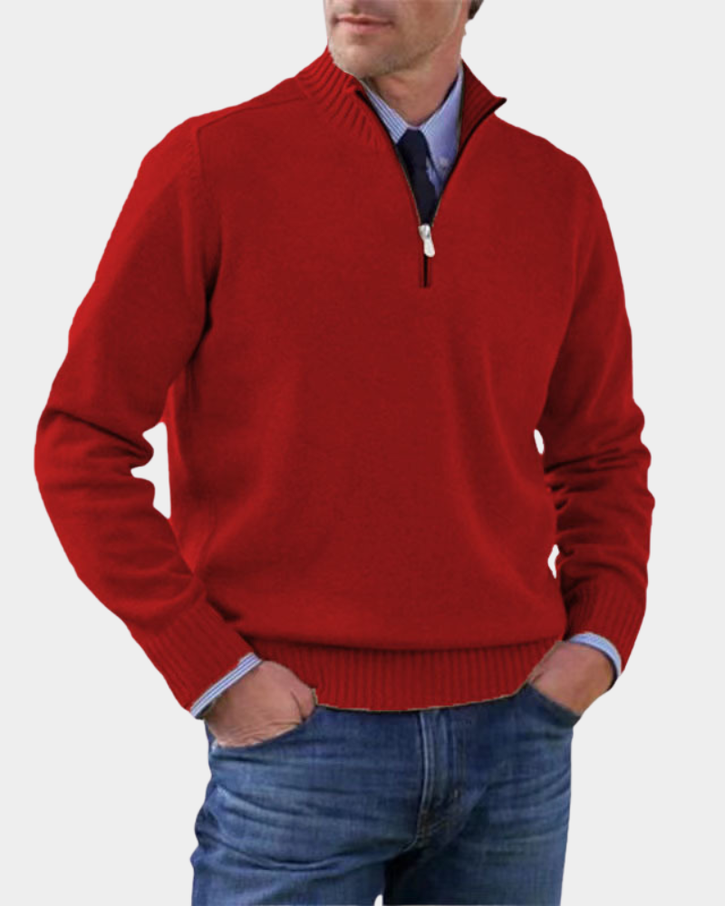 Men's Ribbed Mock Neck Quarter Zip Sweater