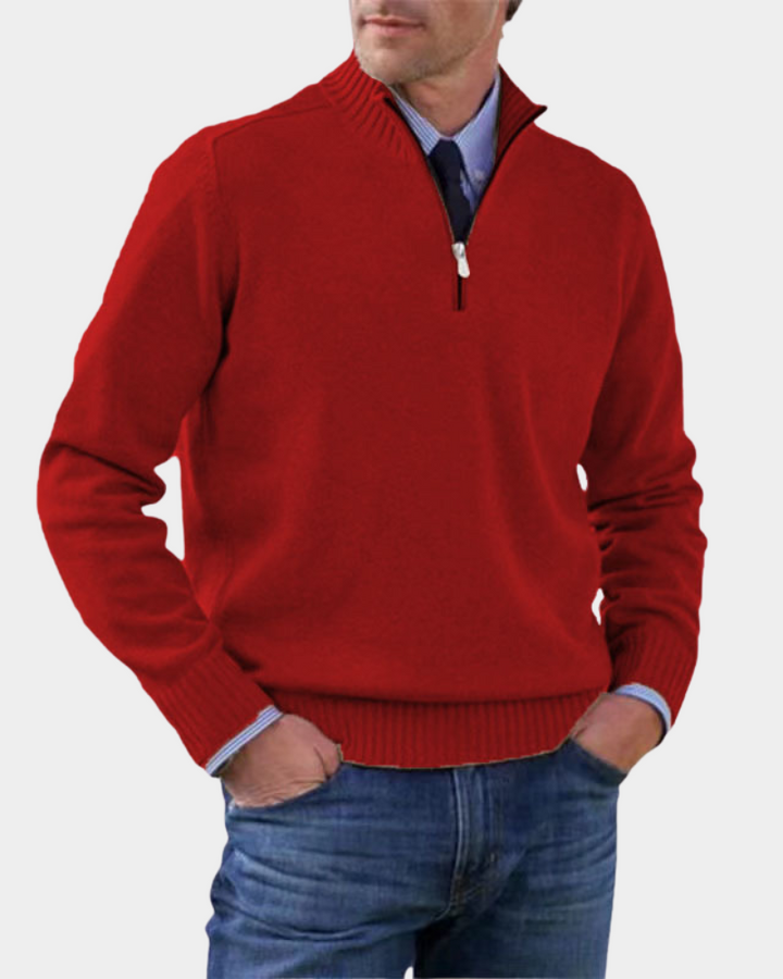 Men's Ribbed Mock Neck Quarter Zip Sweater