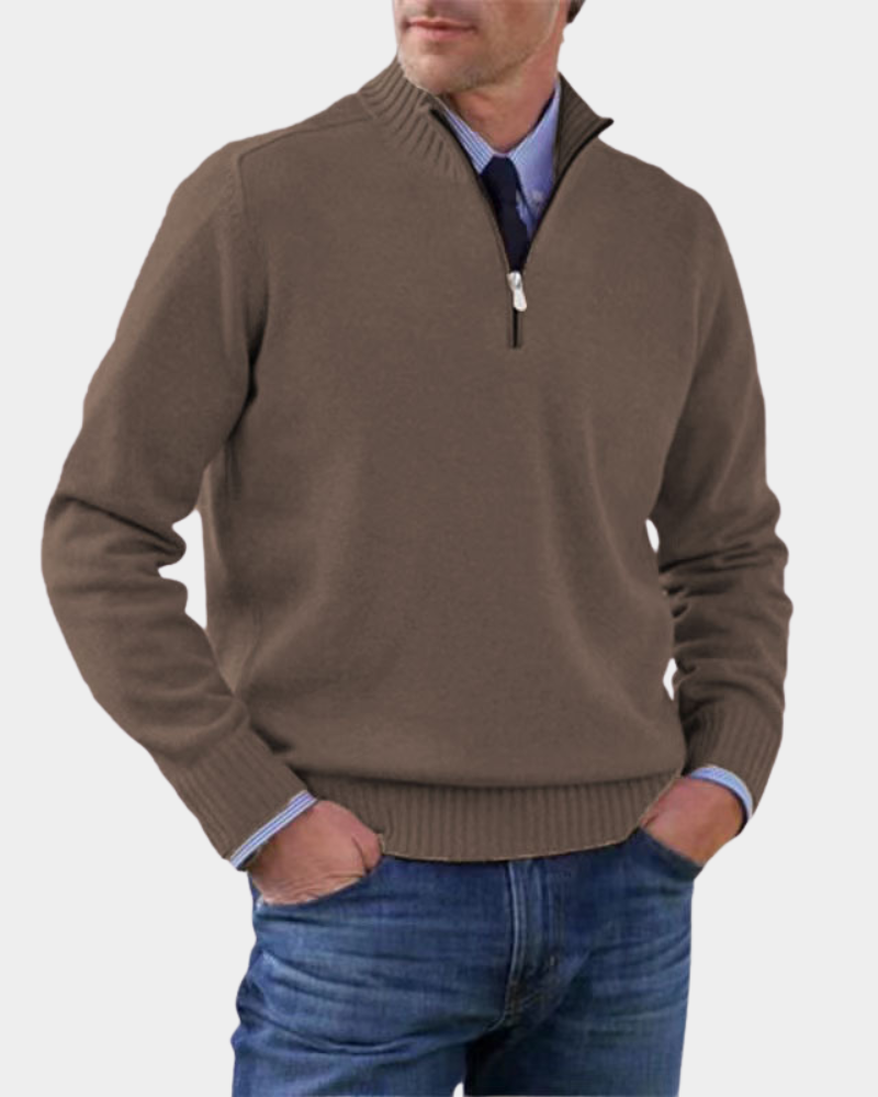 Men's Ribbed Mock Neck Quarter Zip Sweater
