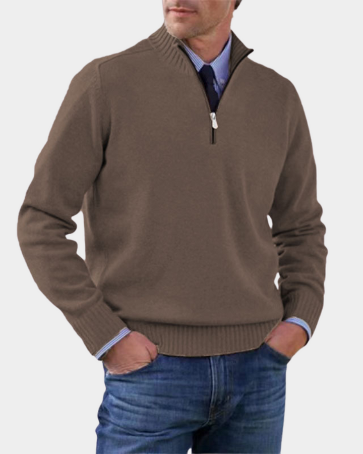Men's Ribbed Mock Neck Quarter Zip Sweater