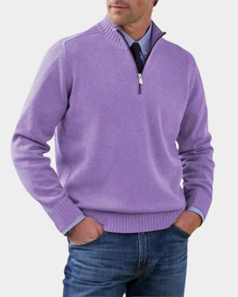 Men's Ribbed Mock Neck Quarter Zip Sweater
