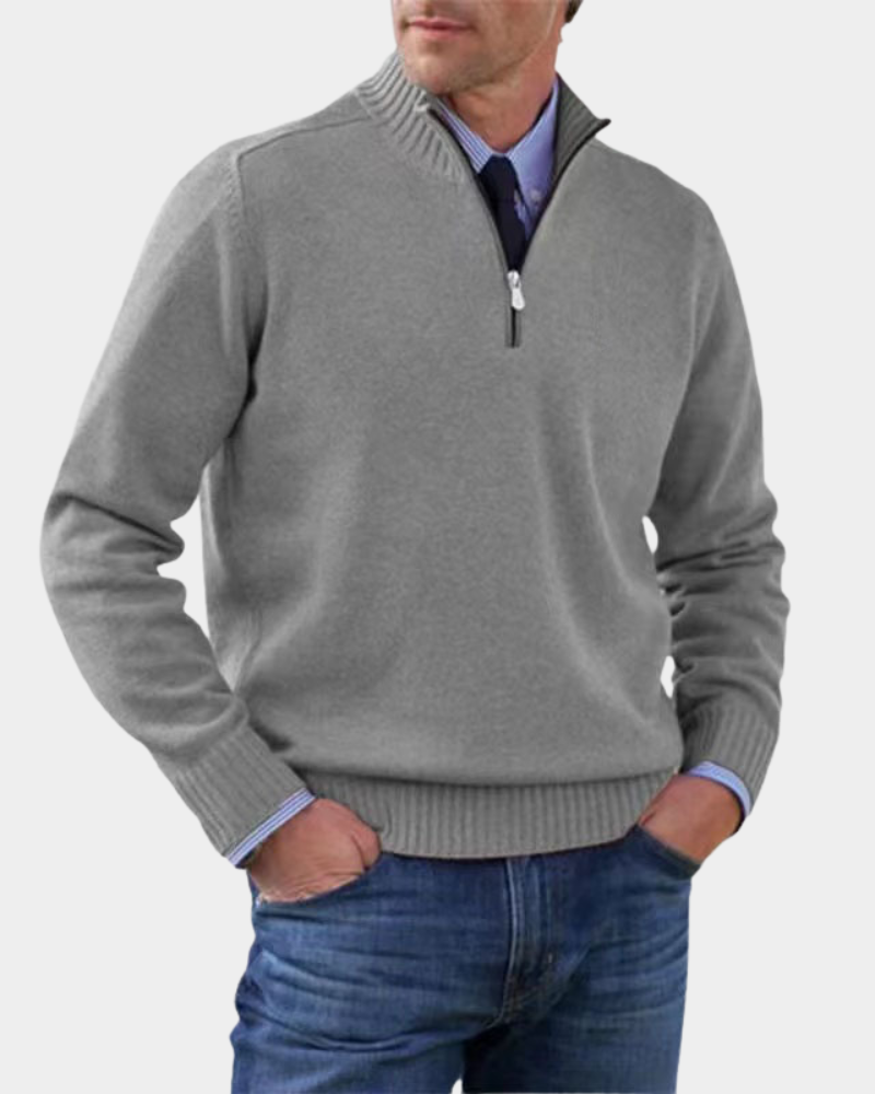 Men's Ribbed Mock Neck Quarter Zip Sweater