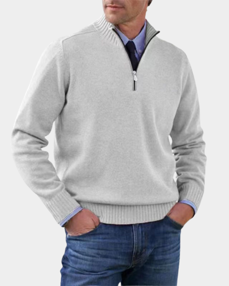 Men's Ribbed Mock Neck Quarter Zip Sweater