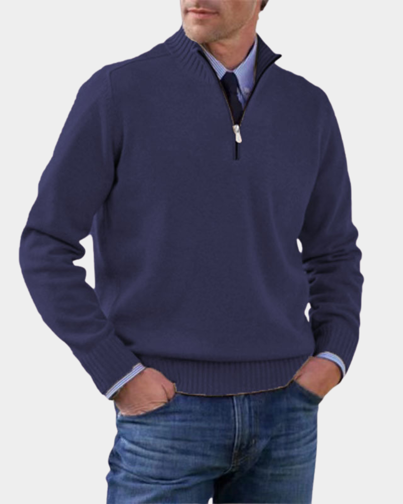 Men's Ribbed Mock Neck Quarter Zip Sweater