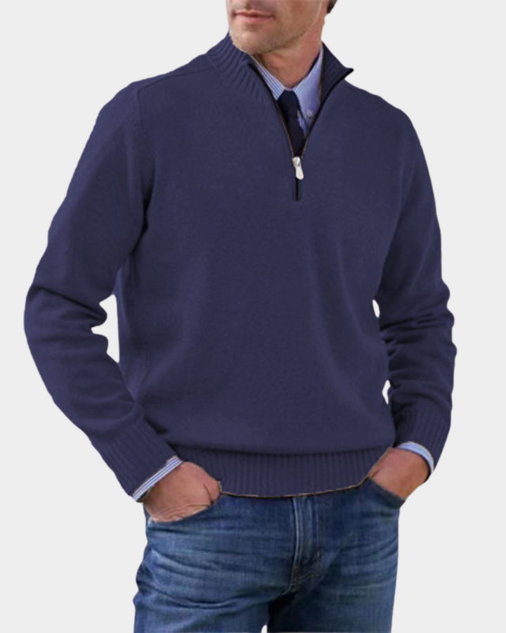 Men's Ribbed Mock Neck Quarter Zip Sweater
