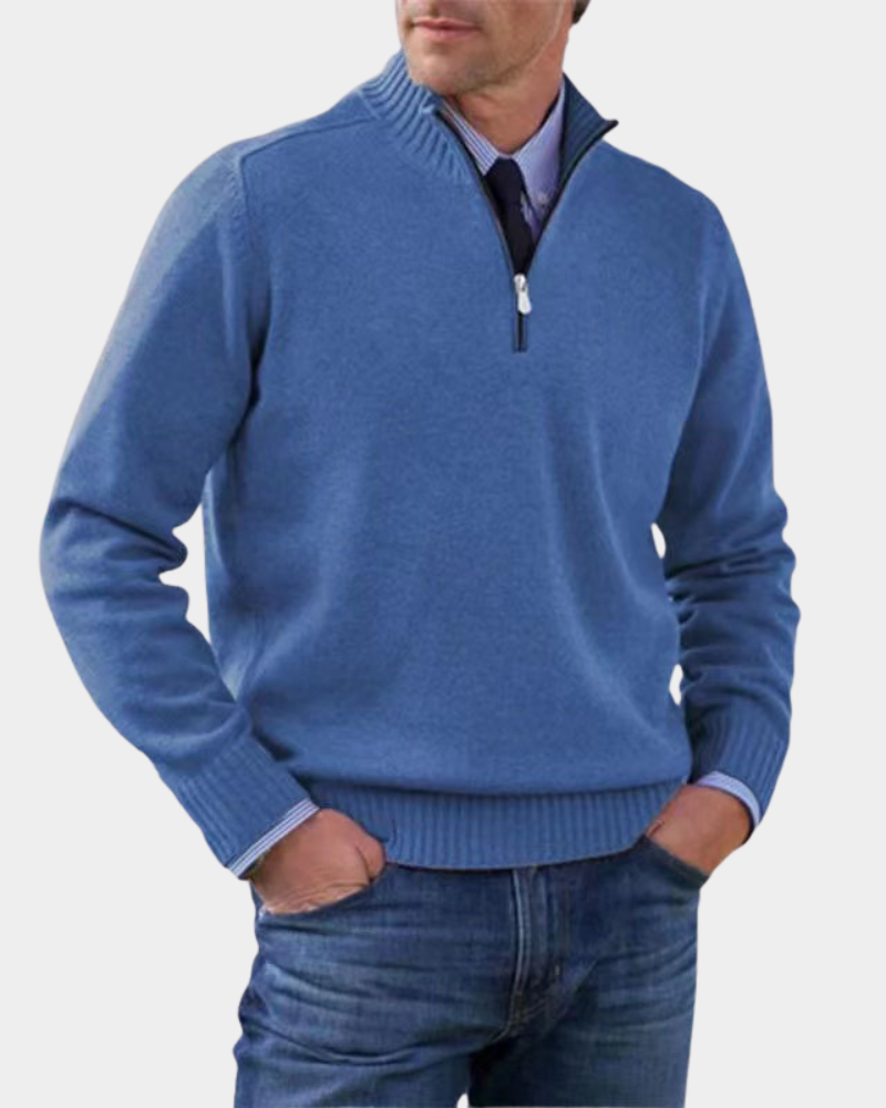 Men's Ribbed Mock Neck Quarter Zip Sweater