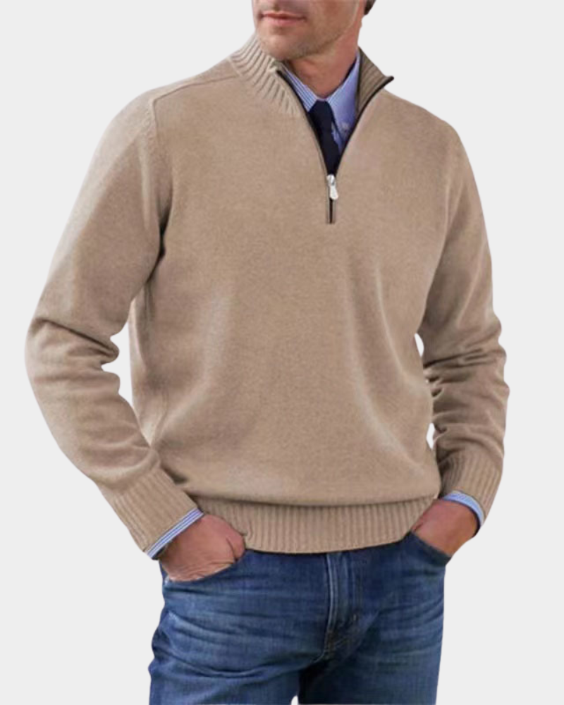 Men's Ribbed Mock Neck Quarter Zip Sweater