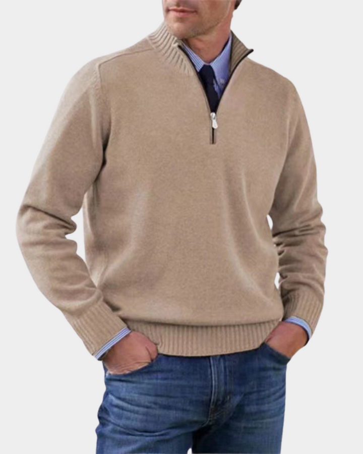 Men's Ribbed Mock Neck Quarter Zip Sweater