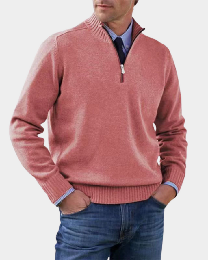 Men's Ribbed Mock Neck Quarter Zip Sweater