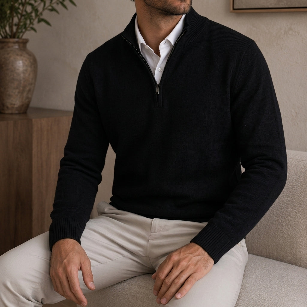 Men's Ribbed Quarter Zip Knit Sweater