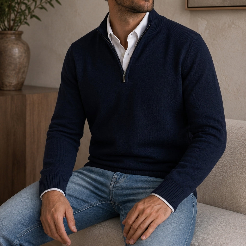 Men's Ribbed Quarter Zip Knit Sweater