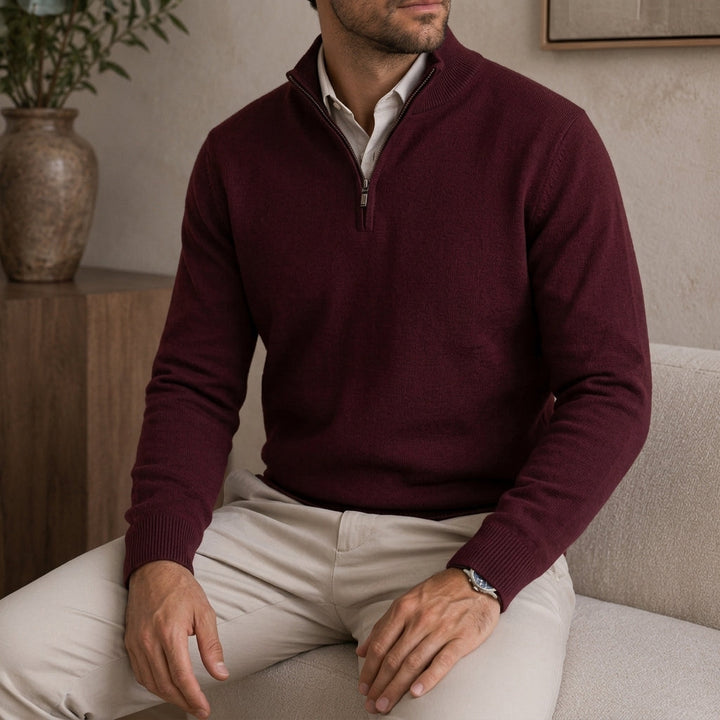 Men's Ribbed Quarter Zip Knit Sweater