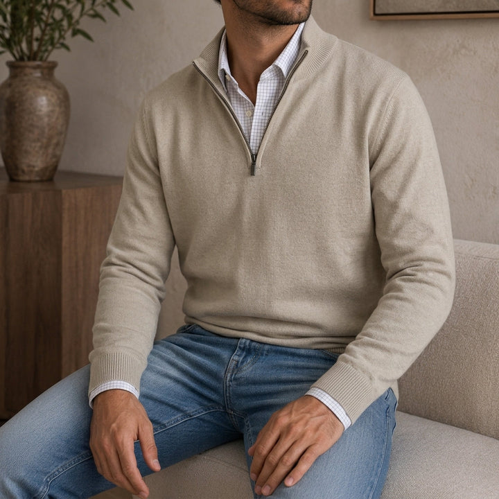 Men's Ribbed Quarter Zip Knit Sweater