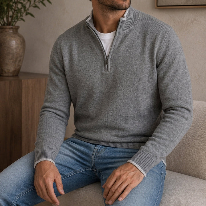 Men's Ribbed Quarter Zip Knit Sweater