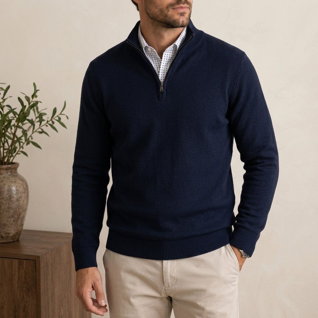 Men's Ribbed Quarter Zip Knit Sweater