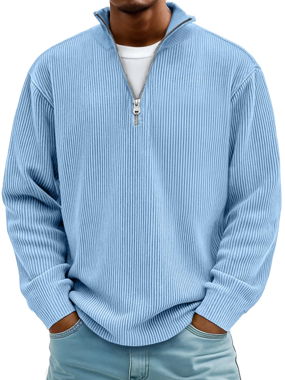 Men's Ribbed Quarter Zip Mock Neck Sweater