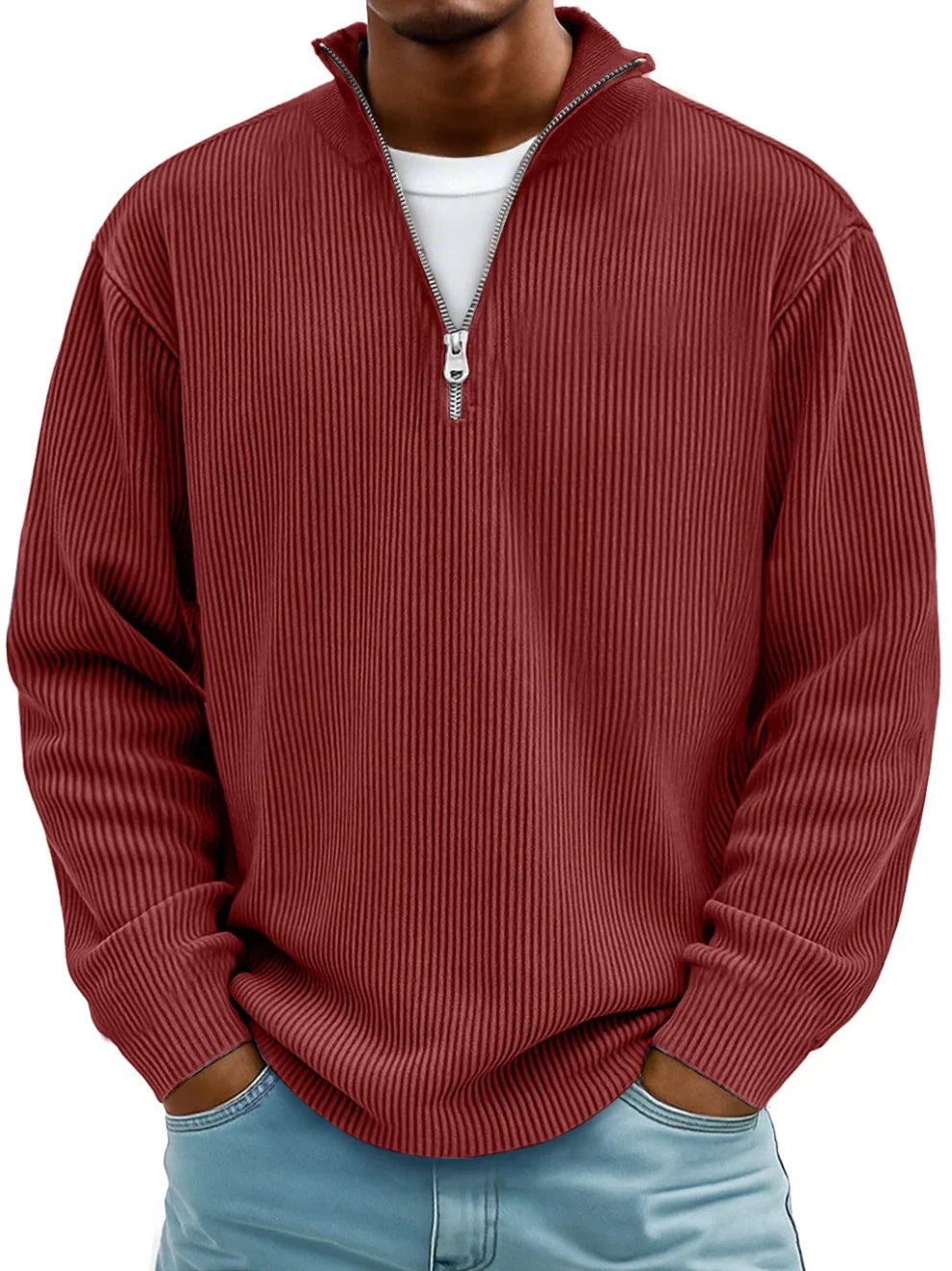 Men's Ribbed Quarter Zip Mock Neck Sweater