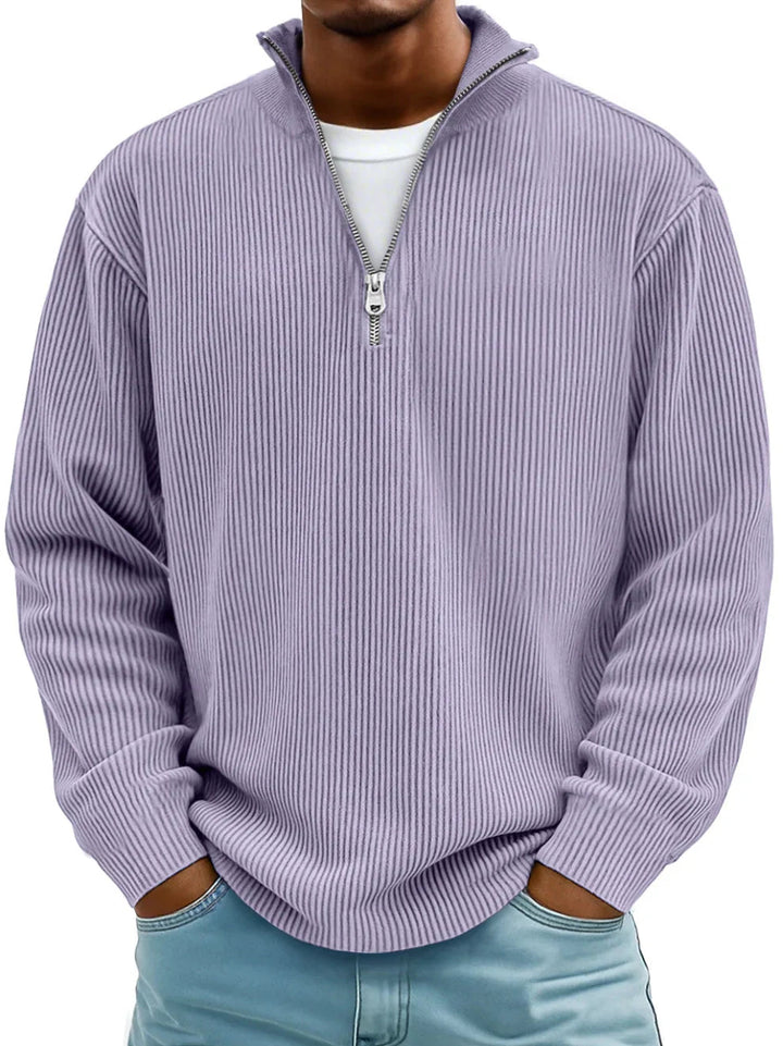Men's Ribbed Quarter Zip Mock Neck Sweater