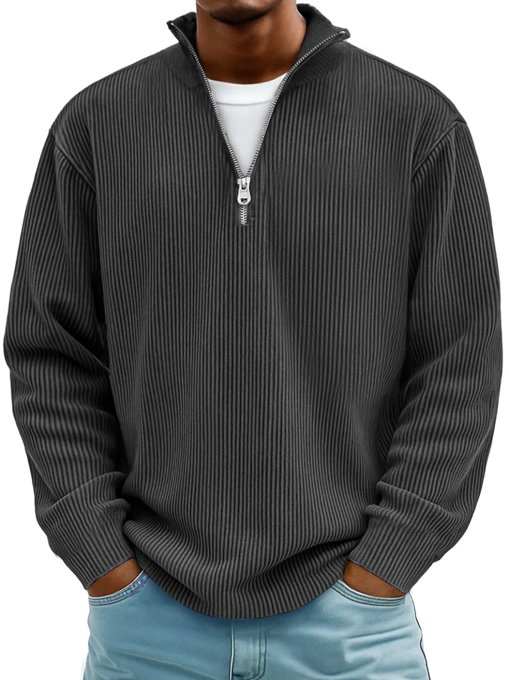 Men's Ribbed Quarter Zip Mock Neck Sweater