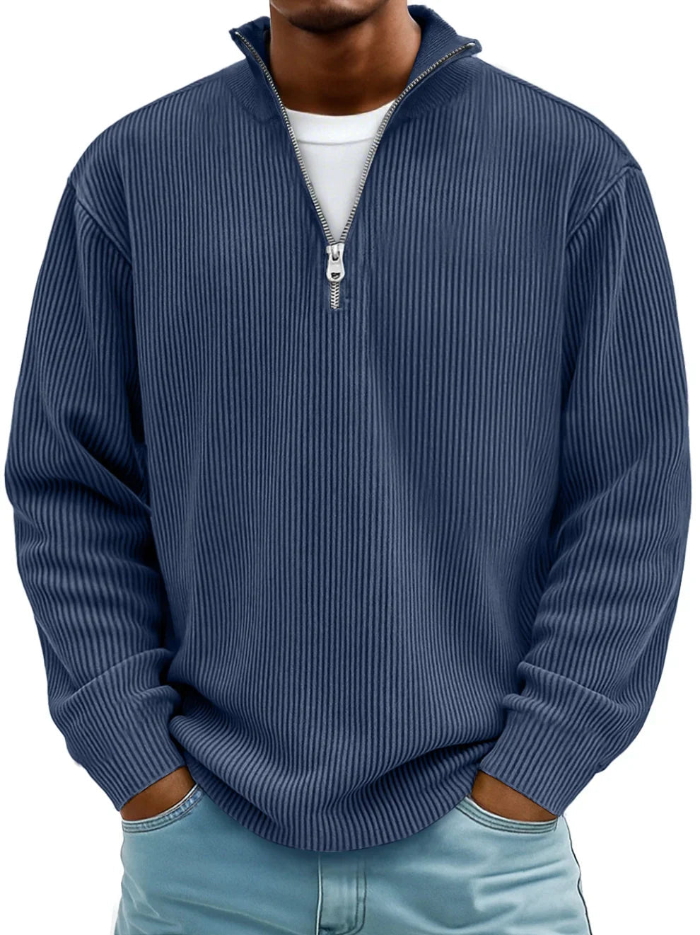 Men's Ribbed Quarter Zip Mock Neck Sweater