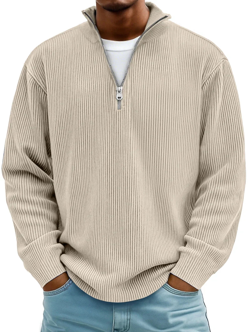 Men's Ribbed Quarter Zip Mock Neck Sweater