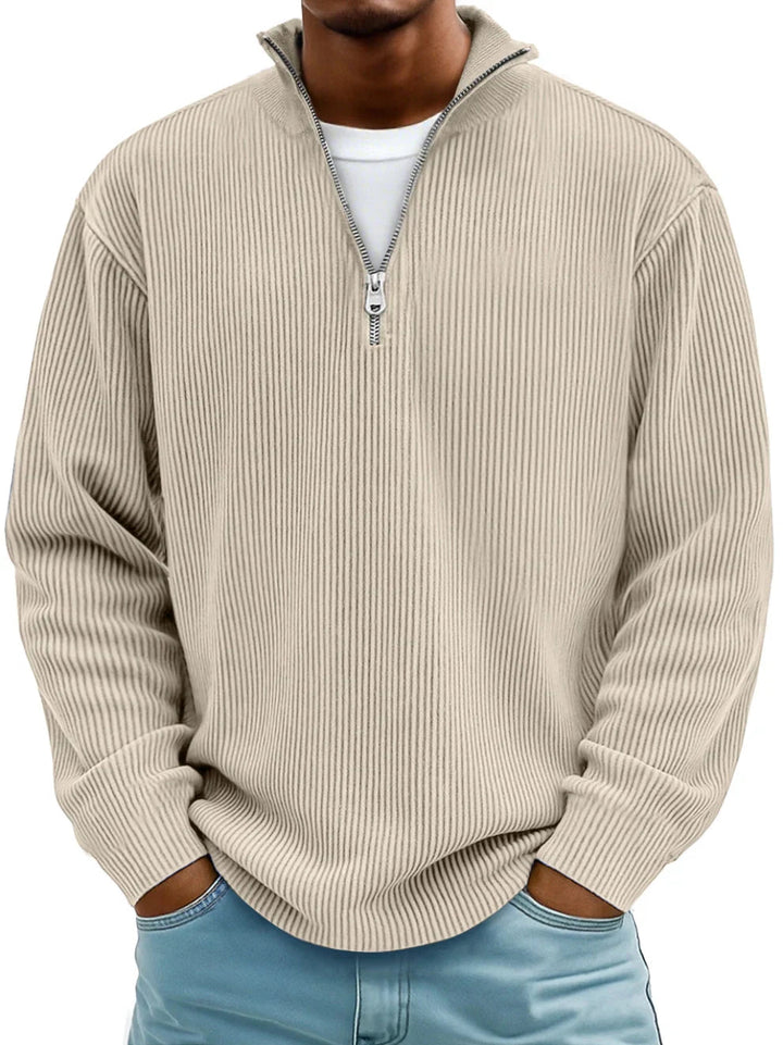 Men's Ribbed Quarter Zip Mock Neck Sweater