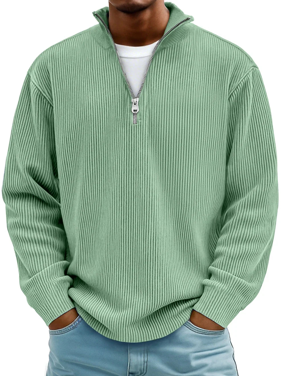 Men's Ribbed Quarter Zip Mock Neck Sweater