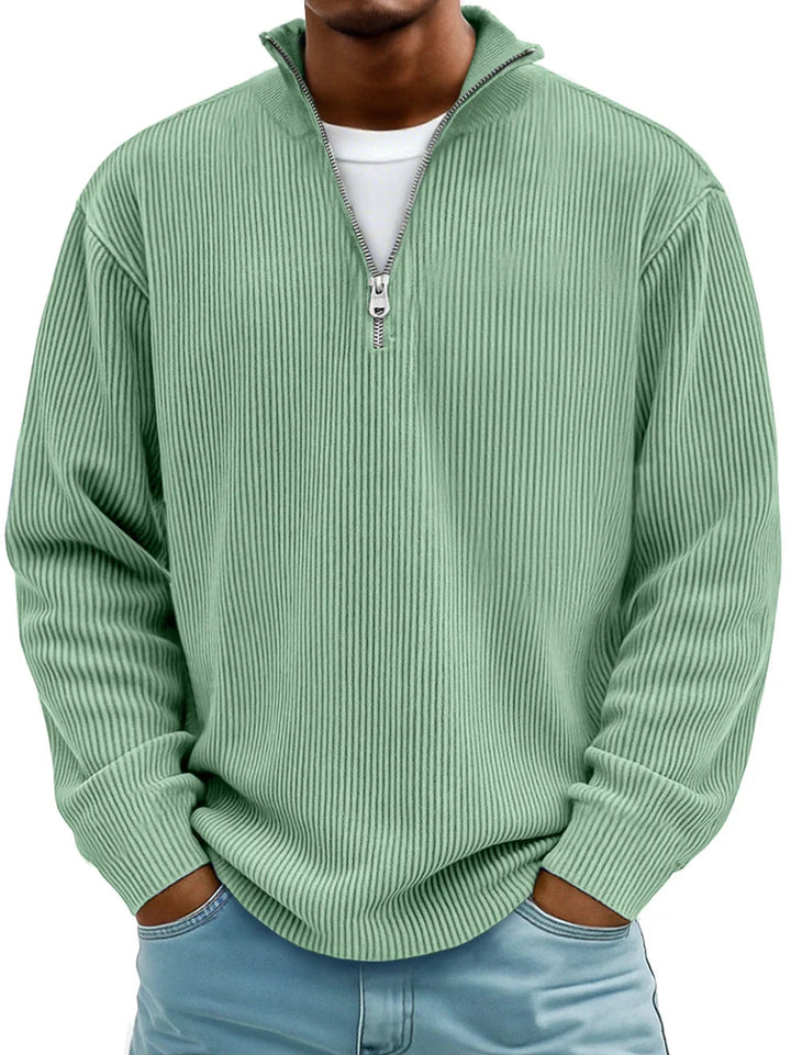 Men's Ribbed Quarter Zip Mock Neck Sweater