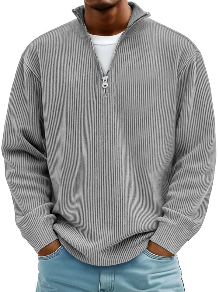 Men's Ribbed Quarter Zip Mock Neck Sweater