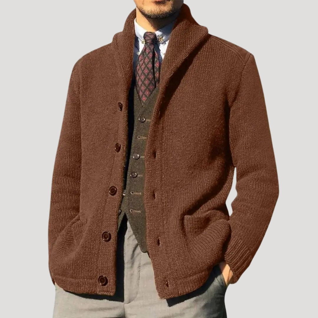 Men's Shawl Collar Button-Front Knit Cardigan