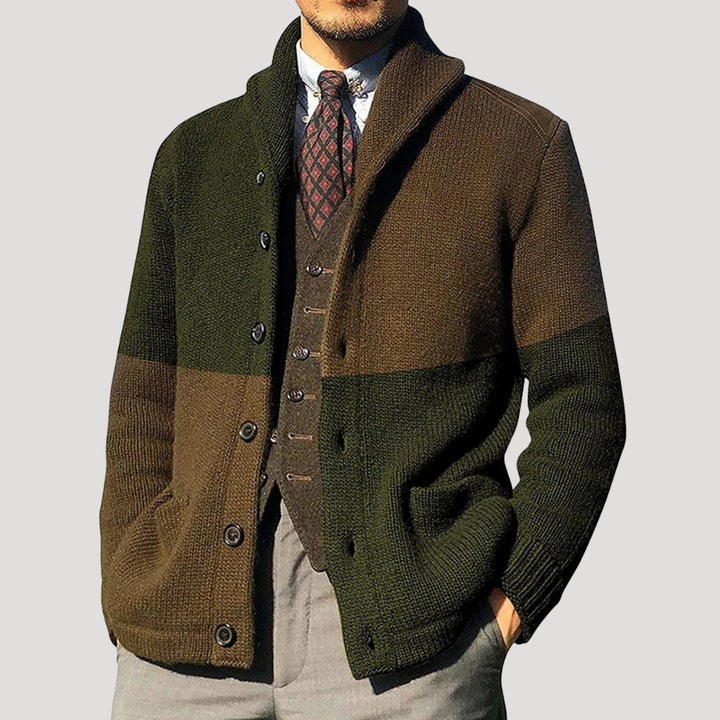 Men's Shawl Collar Button-Front Knit Cardigan