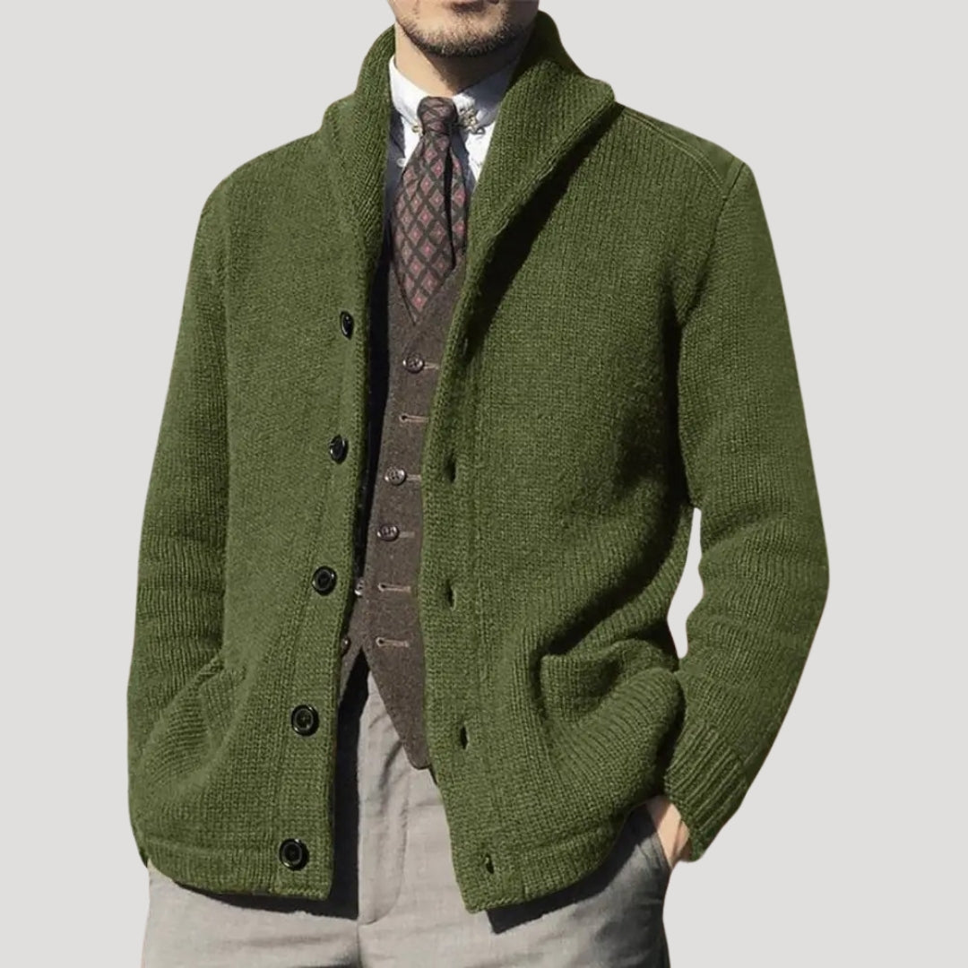 Men's Shawl Collar Button-Front Knit Cardigan
