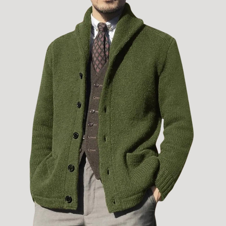 Men's Shawl Collar Button-Front Knit Cardigan