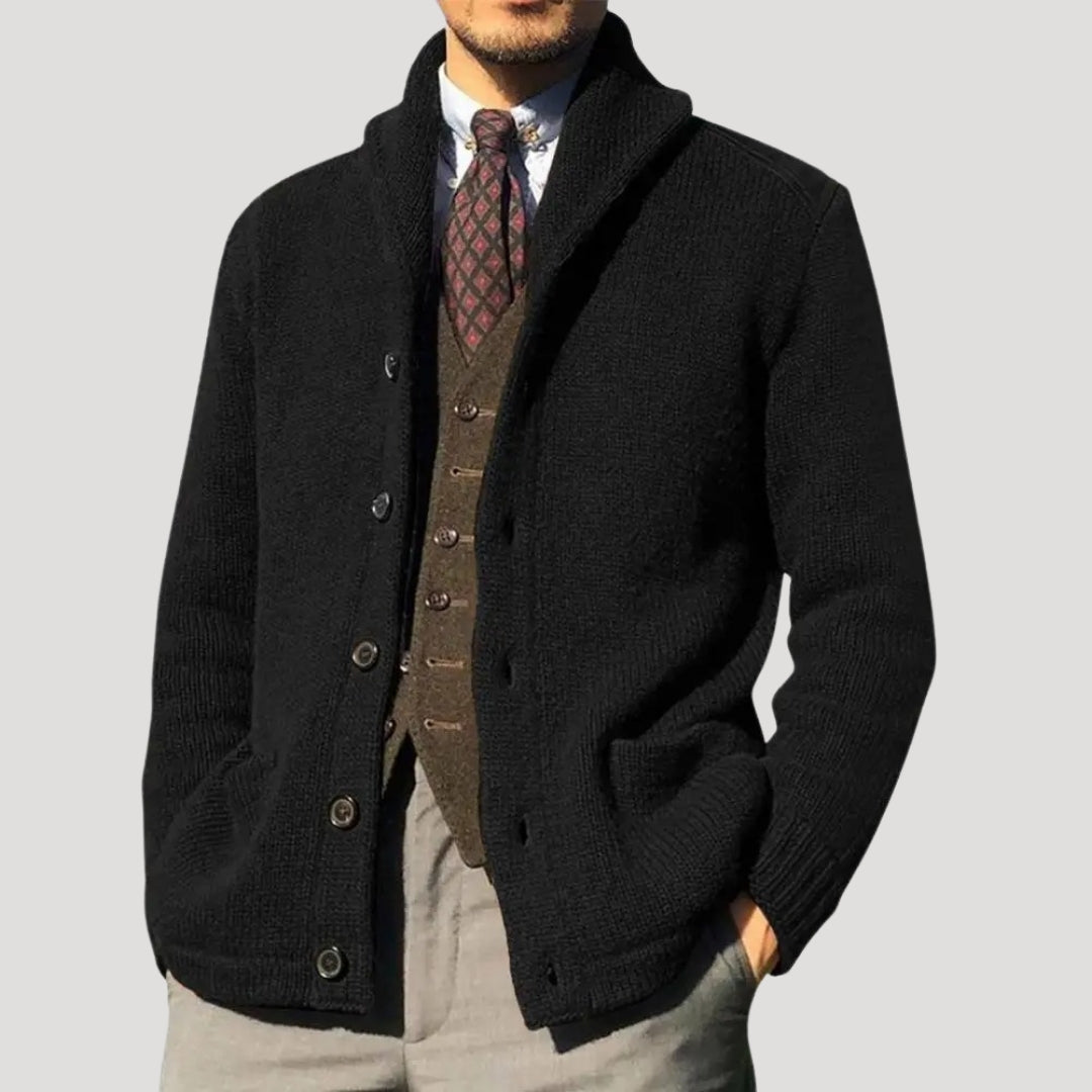 Men's Shawl Collar Button-Front Knit Cardigan