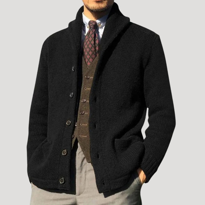 Men's Shawl Collar Button-Front Knit Cardigan
