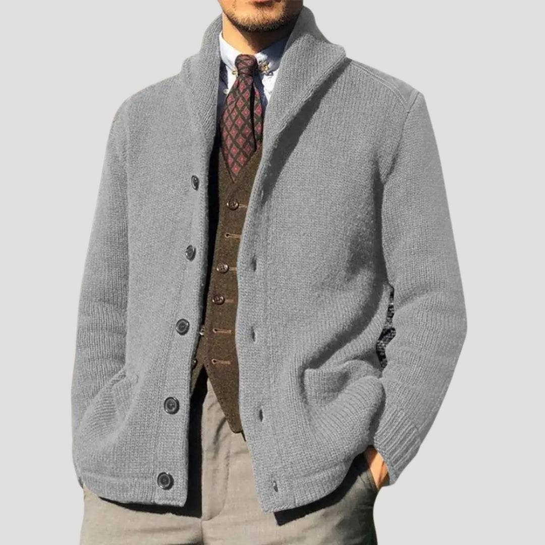 Men's Shawl Collar Button-Front Knit Cardigan