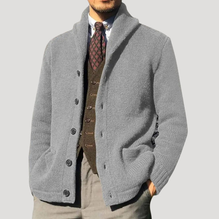 Men's Shawl Collar Button-Front Knit Cardigan