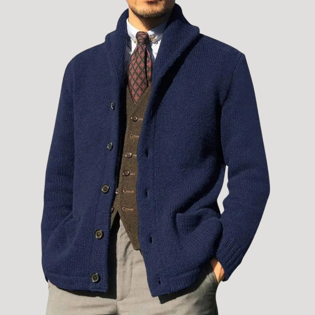 Men's Shawl Collar Button-Front Knit Cardigan