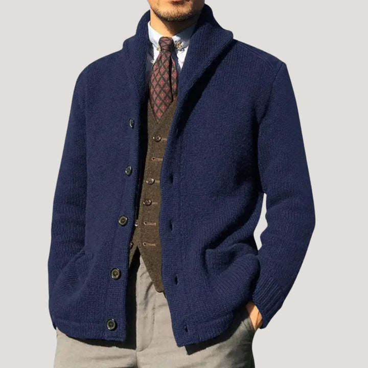 Men's Shawl Collar Button-Front Knit Cardigan