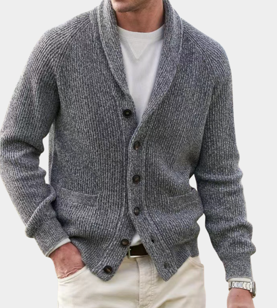 Men's Shawl Collar Ribbed Knit Cardigan